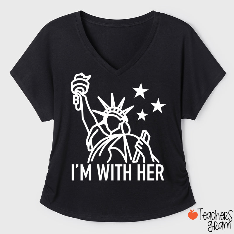 I'm With Her Teacher Ruched Side V-Neck T-Shirt