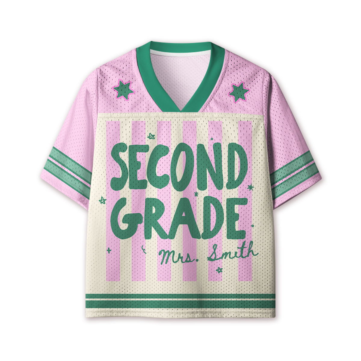 Personalized Grade And Name Preppy Stripes Kids Mesh Jersey