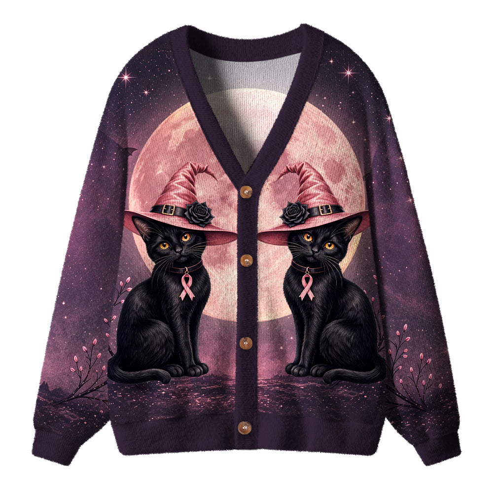 In October We Wear Pink Witch Cat Teacher Ugly Cardigan Sweaters