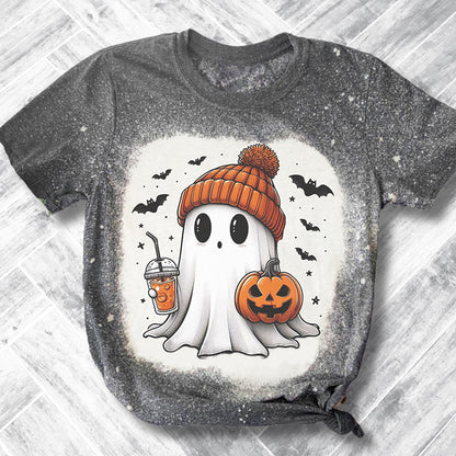 Cute Halloween Ghost Drink Pumpkin Teacher Printed Super Soft T-Shirt