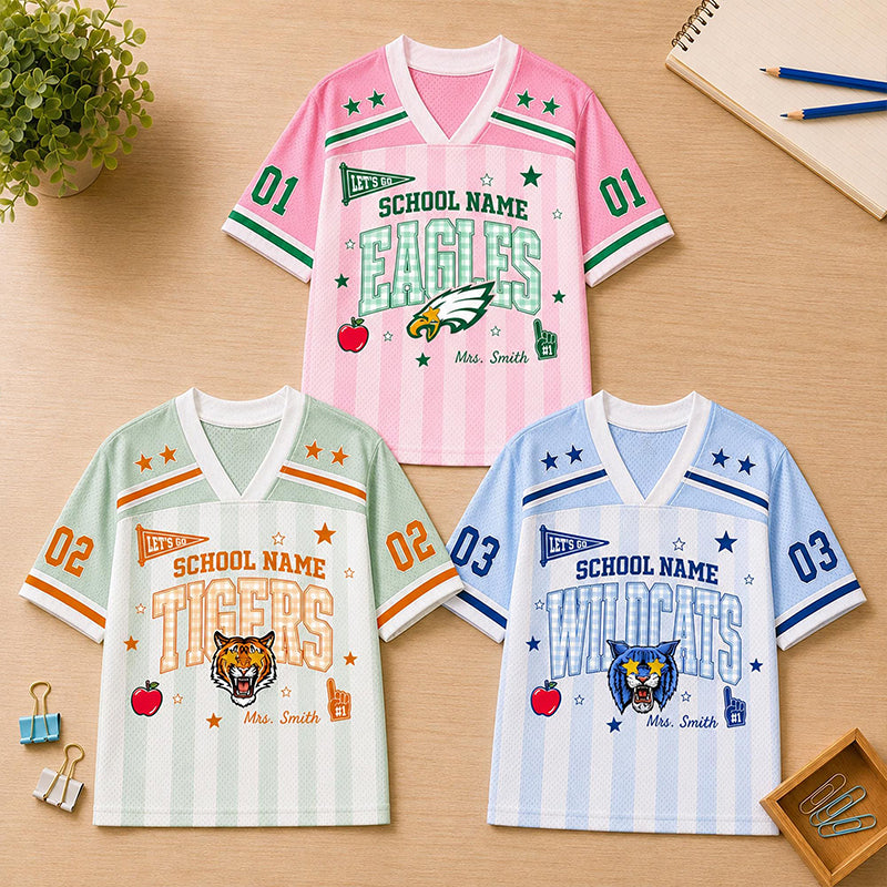 Personalized Mascot School Name Teacher Name Striped Mesh Jersey