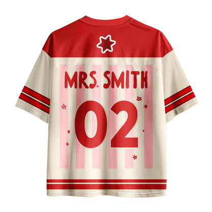 Personalized Grade And Name Preppy Stripes Teacher Mesh Jersey