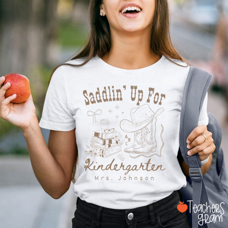 Personalized Name Western Cowboy Hat Boot School Book Coffee Teacher T-Shirt