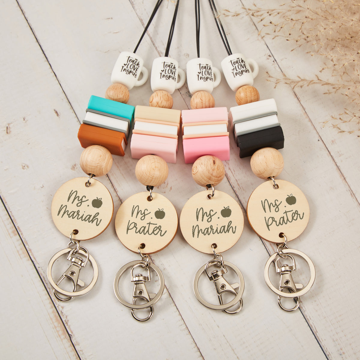 Personalized Teach Love Inspire Cup Book Teacher Lanyard