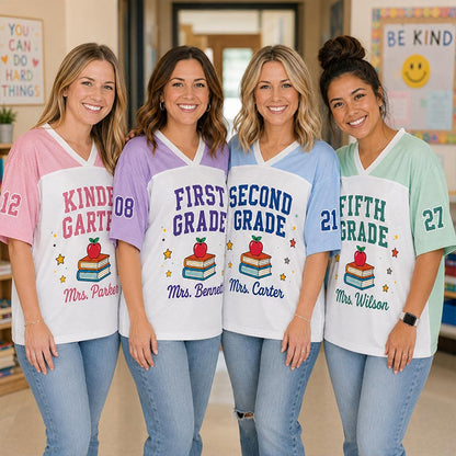 Personalized Grade Teacher Name And Number Apple Book Teacher Mesh Jersey