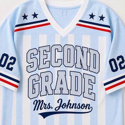 Personalized Grade Name And Number Vertical Stripe Teacher Mesh Jersey