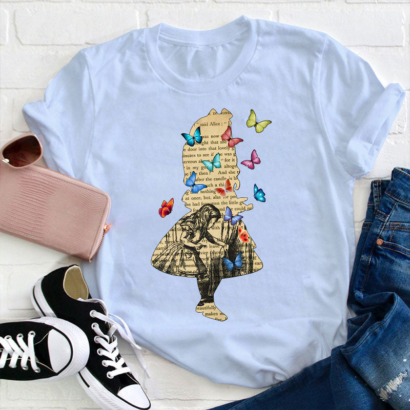 Vintage Alice In Wonderland Butterfly Teacher T-Shirt