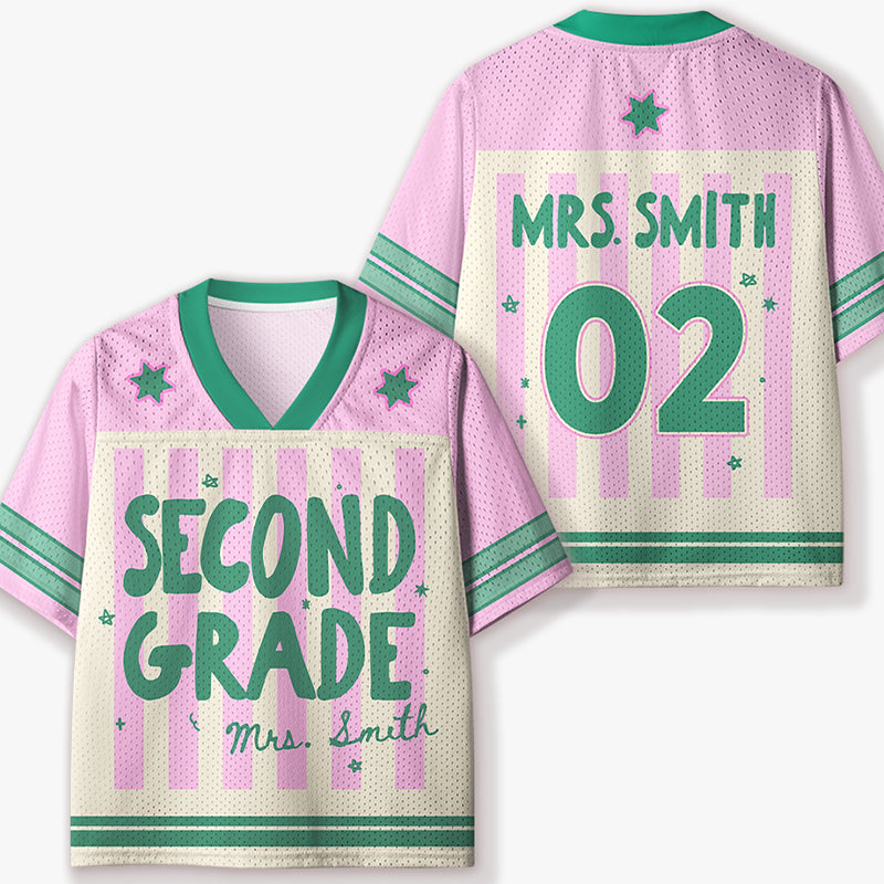 Personalized Grade And Name Preppy Stripes Kids Mesh Jersey