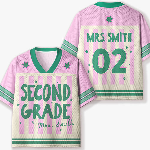 Personalized Grade And Name Preppy Stripes Kids Mesh Jersey
