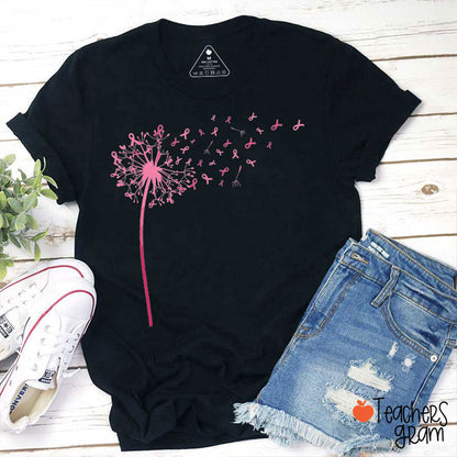Pink Dandelion Floating Ribbon Inspirational Floral Teacher T-Shirt