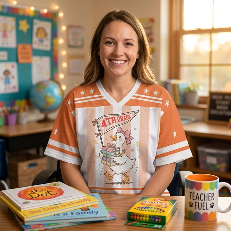Personalized Grade Cute Duck Teacher Mesh Jersey