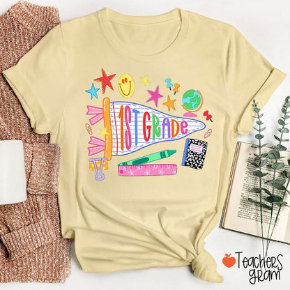 Personalized Grade Name Notebook Banner School Supply Teacher T-Shirt