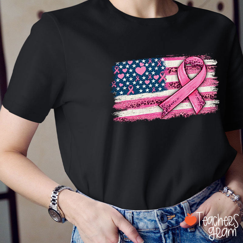 Flag Of Breast Cancer Prevention Ribbon Elements Teacher T-Shirt