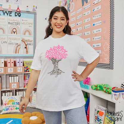 Pink Ribbon Tree Breast Cancer Teacher T-Shirt