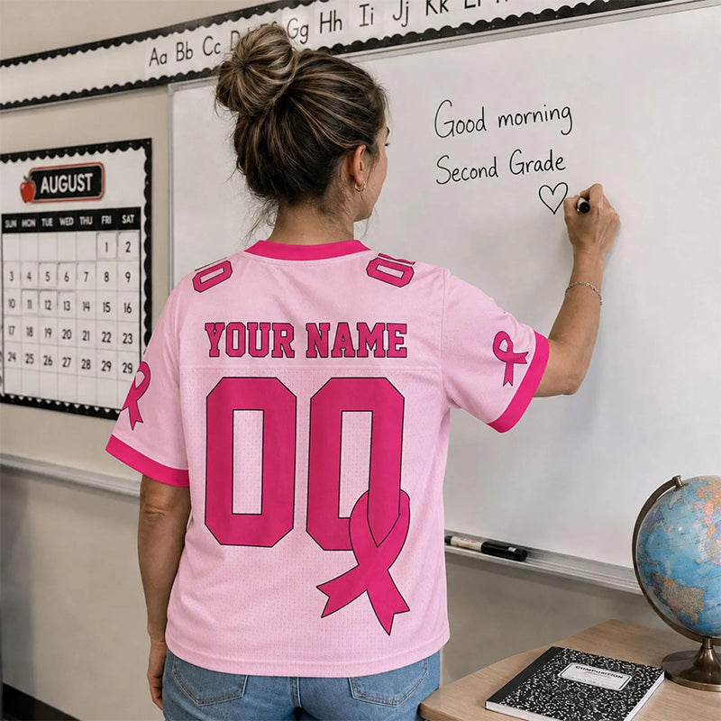 Personalized Team Name And Name And Number Breast Cancer Teacher Mesh Jersey