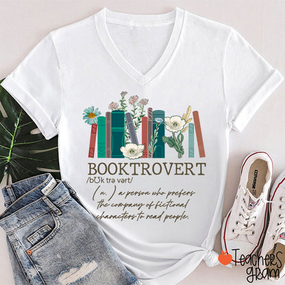 Booktrovert Definition Teacher Female V-Neck T-Shirt