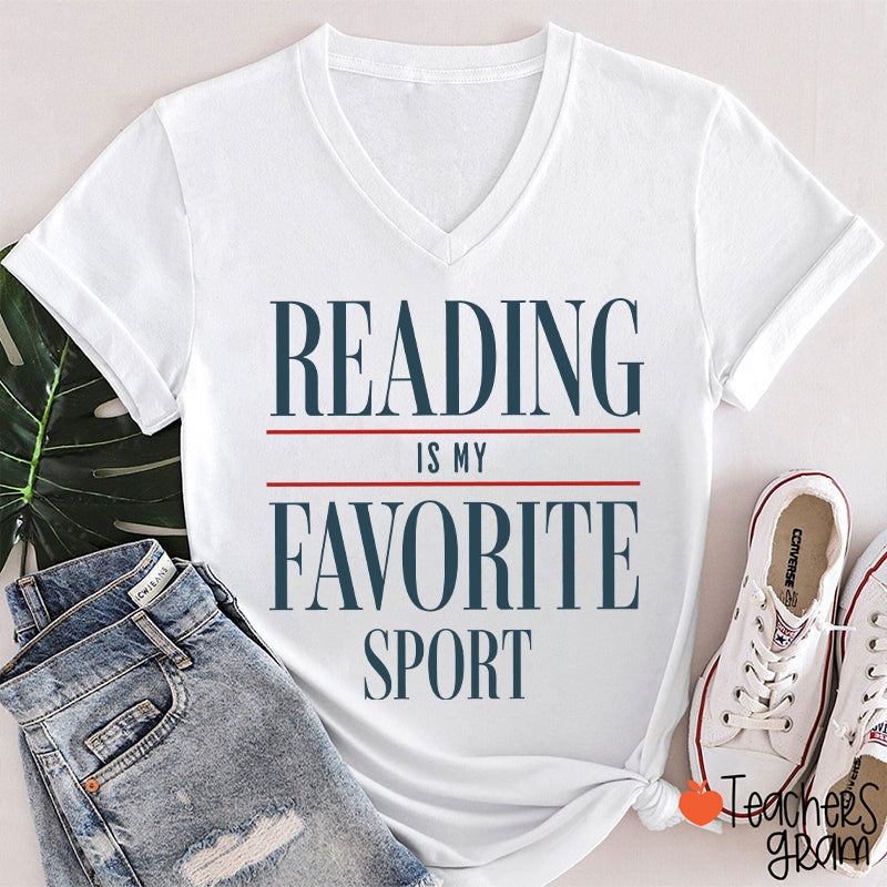 Reading Is My Favorite Sport Teacher Female V-Neck T-Shirt