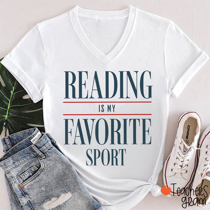 Reading Is My Favorite Sport Teacher Female V-Neck T-Shirt