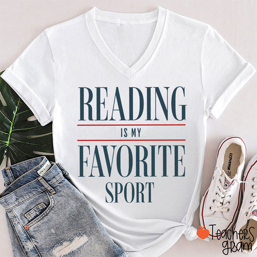 Reading Is My Favorite Sport Teacher Female V-Neck T-Shirt