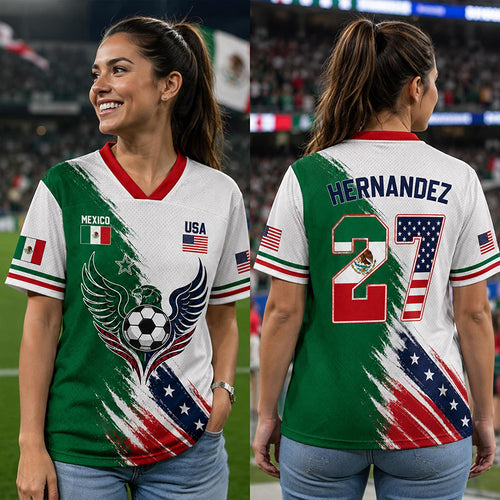 Personalized Half USA Half Mexico Soccer Fan Teacher Mesh Jersey