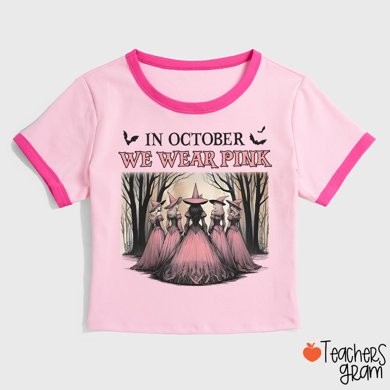 October Pink Witches Teacher Ringer T-Shirt