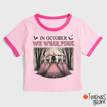 October Pink Witches Teacher Ringer T-Shirt