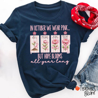 In October We Wear Pink Floral Tarot Card Teacher T-Shirt