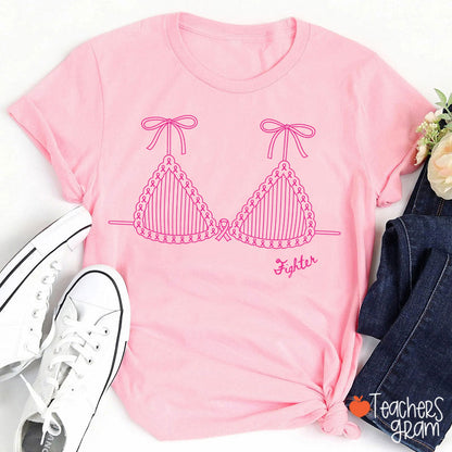 Personalized Text Pink Ribbon Bra Teacher T-Shirt