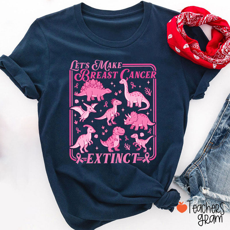 Breast Cancer Extinct Dinosaur Pink Ribbon Support Teacher T-Shirt