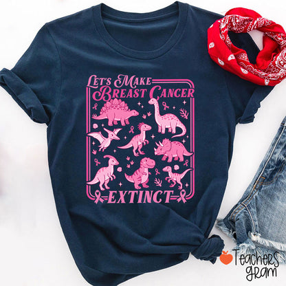 Breast Cancer Extinct Dinosaur Pink Ribbon Support Teacher T-Shirt
