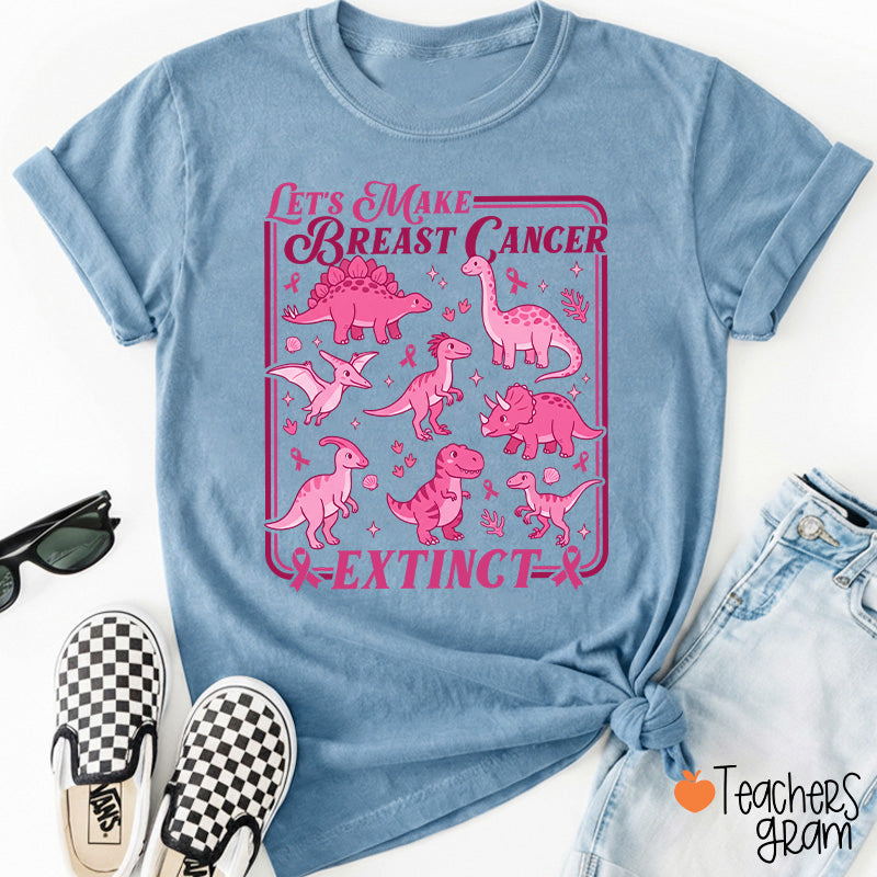 Breast Cancer Extinct Dinosaur Pink Ribbon Support Teacher T-Shirt