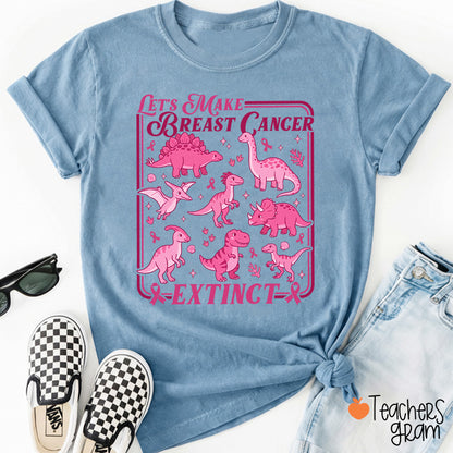 Breast Cancer Extinct Dinosaur Pink Ribbon Support Teacher T-Shirt