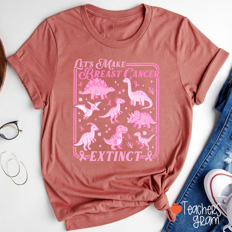 Breast Cancer Extinct Dinosaur Pink Ribbon Support Teacher T-Shirt