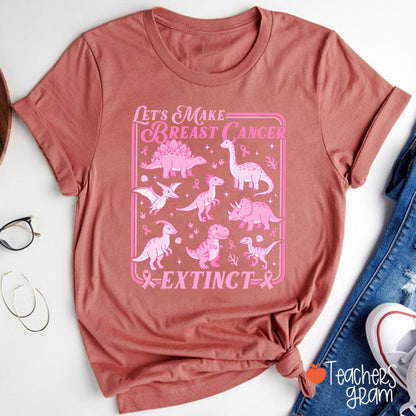 Breast Cancer Extinct Dinosaur Pink Ribbon Support Teacher T-Shirt