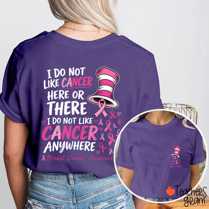 Personalized Team Name Pink Ribbon Striped Hat Teacher Two Sided T-Shirt