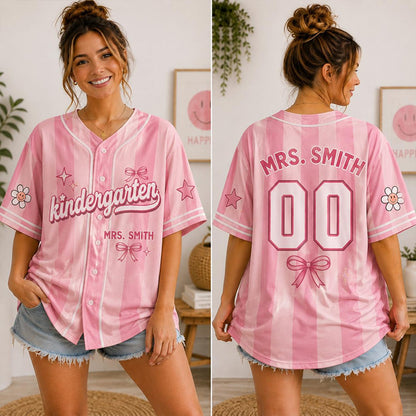 Personalized Name Number Color Grade Bow Flower Star Teacher Baseball Jersey