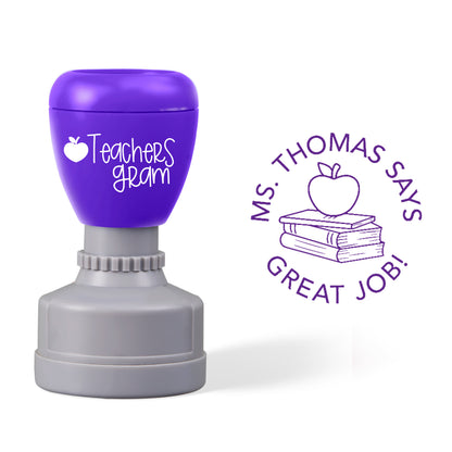Personalized Name Great Job Book Apple Teacher Stamp