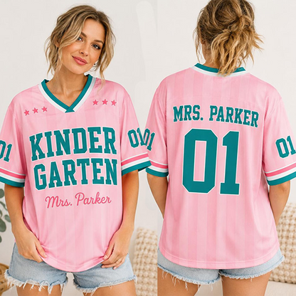 Personalized Name And Number Striped Star Print Teacher Mesh Jersey