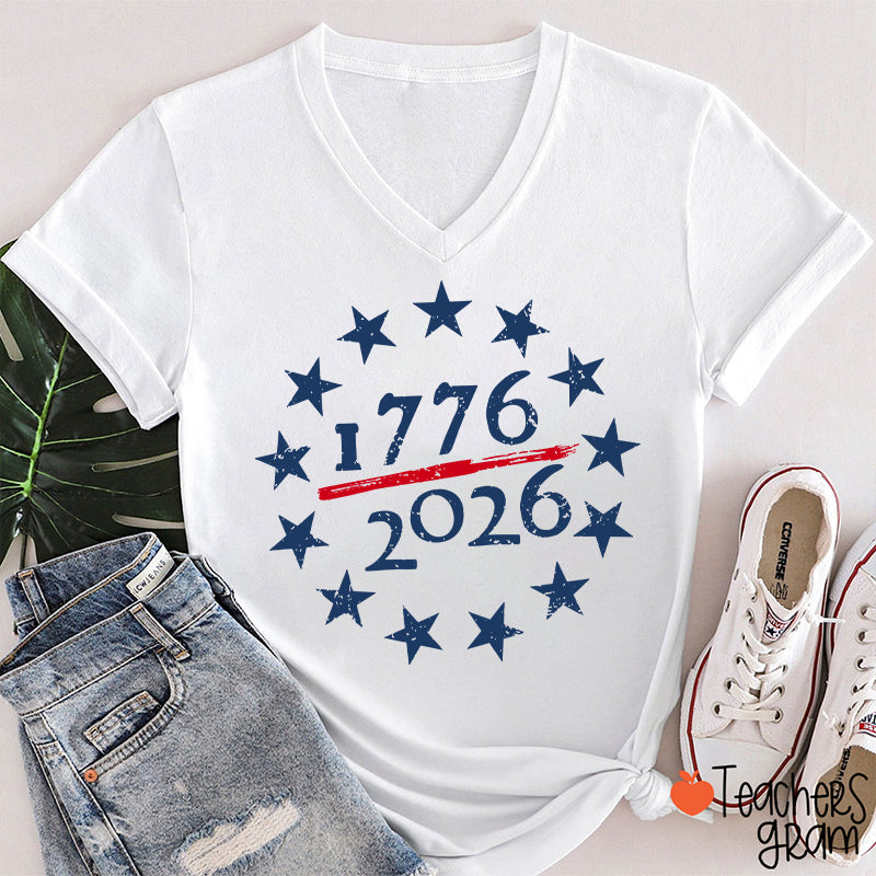 USA 250th Anniversary Teacher Female V-Neck T-Shirt