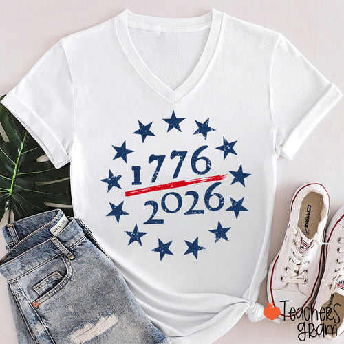 USA 250th Anniversary Teacher Female V-Neck T-Shirt