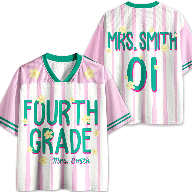 Personalized Grade Name Floral Striped Mesh Jersey