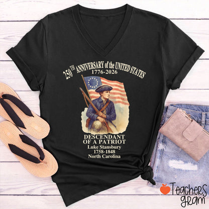 Personalized 250th Anniversary Of The United States Teacher Female V-Neck T-Shirt