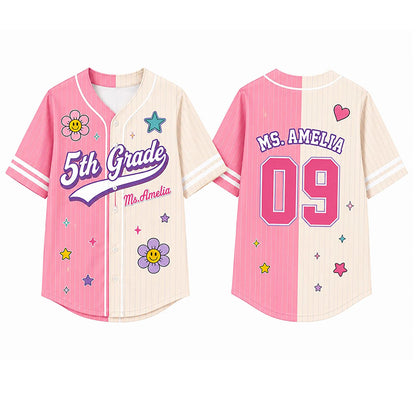 Personalized Grade And Name Flower Star Teacher Baseball Jersey