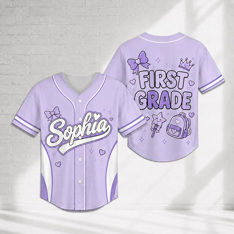 Personalized Name And Grade Coquette Bow Class Baseball Jersey