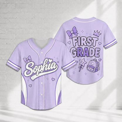 Personalized Name And Grade Coquette Bow Class Baseball Jersey