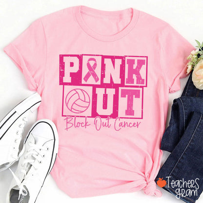 Personalized Sport Icon And Bottom Text Pink Out Breast Cancer Awareness Teacher T-Shirt