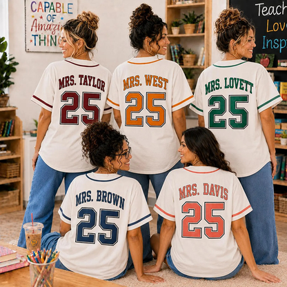 Personalized Grade Initial Letter Contrast Piping Vintage Teacher Baseball Jersey