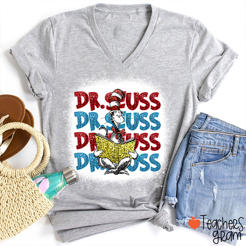 Reading Book Teacher Female V-Neck T-Shirt