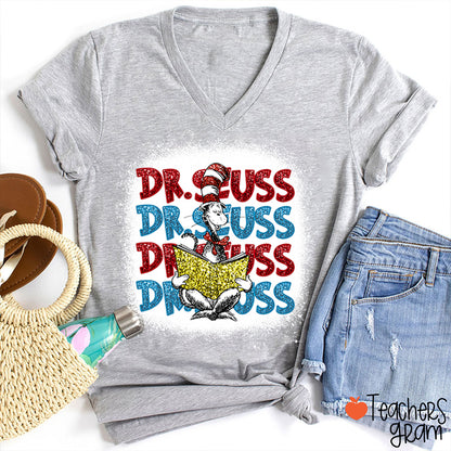 Reading Book Teacher Female V-Neck T-Shirt