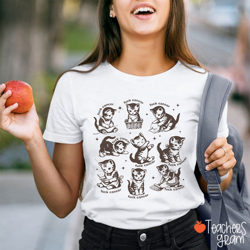 Vintage Retro Sketch Cute Kitten Collection Teacher T-Shirt